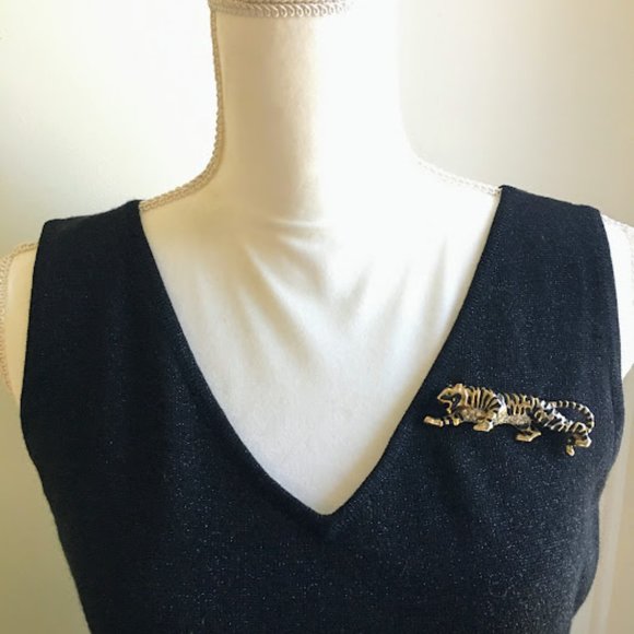 Vintage CRAFT Rhinestone Tiger Brooch Signed  Figural pin Gold and Black - Picture 3 of 9